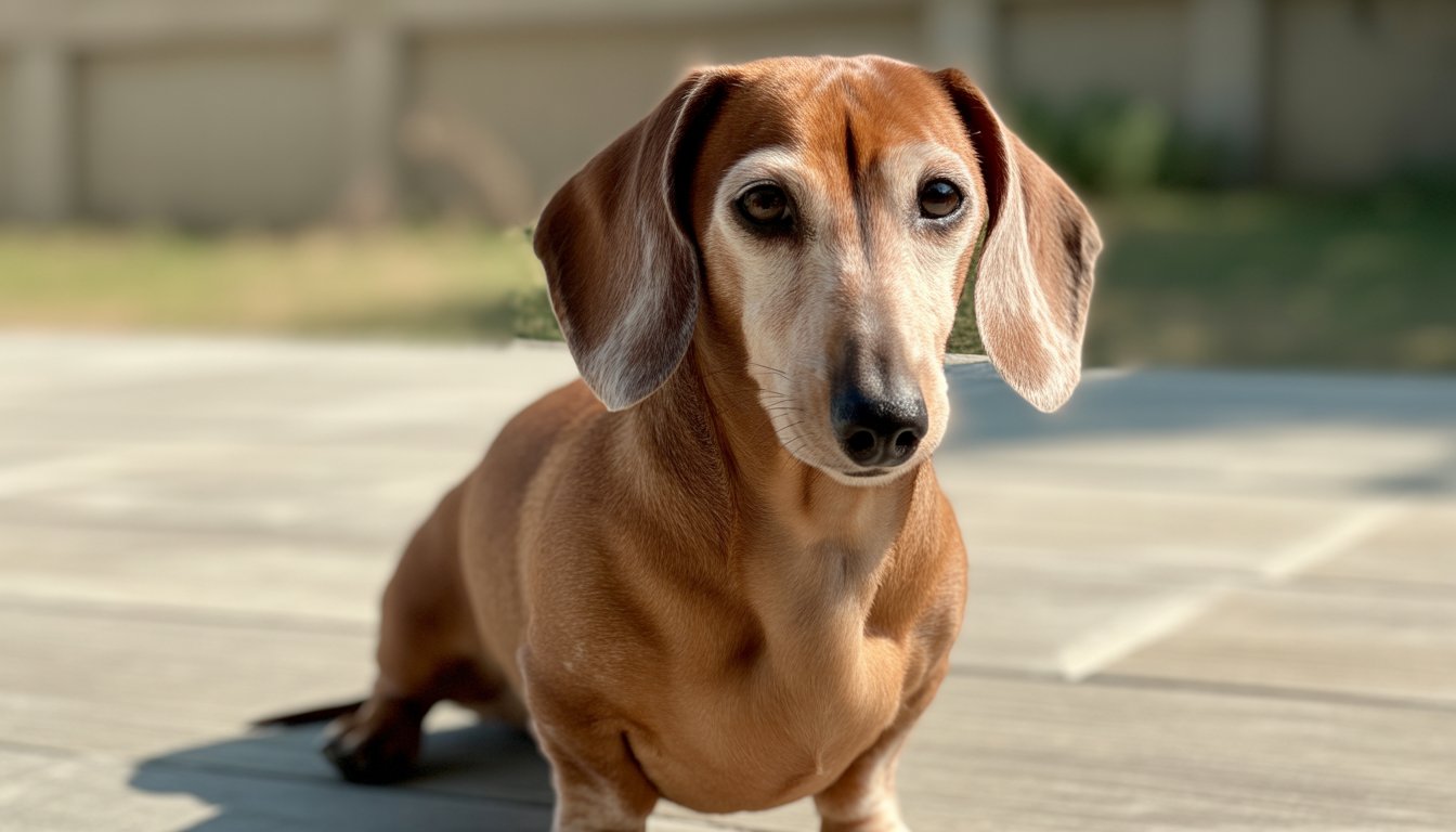 A close-up photo of a Dachshund dog with floppy ears looking forward.