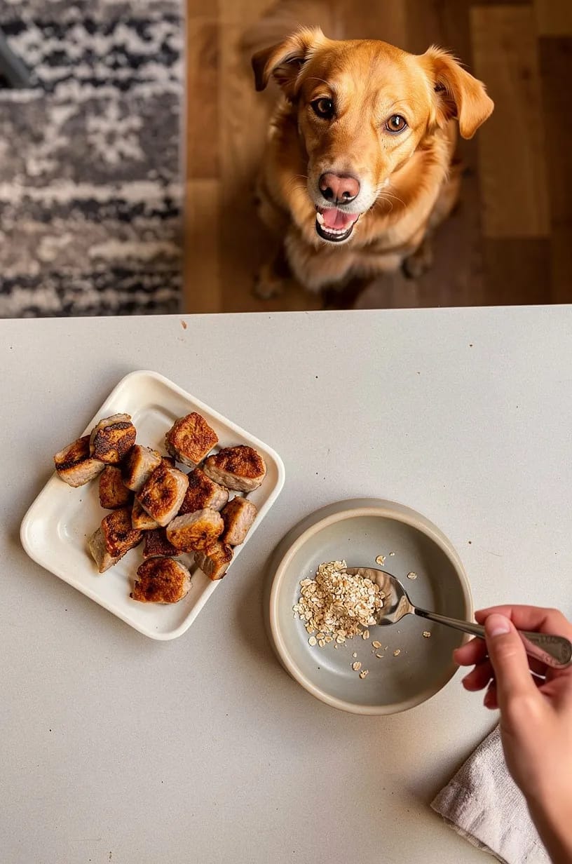 Same dog food photoshoot, same home kitchen, same natural window light, same smartphone camera style
