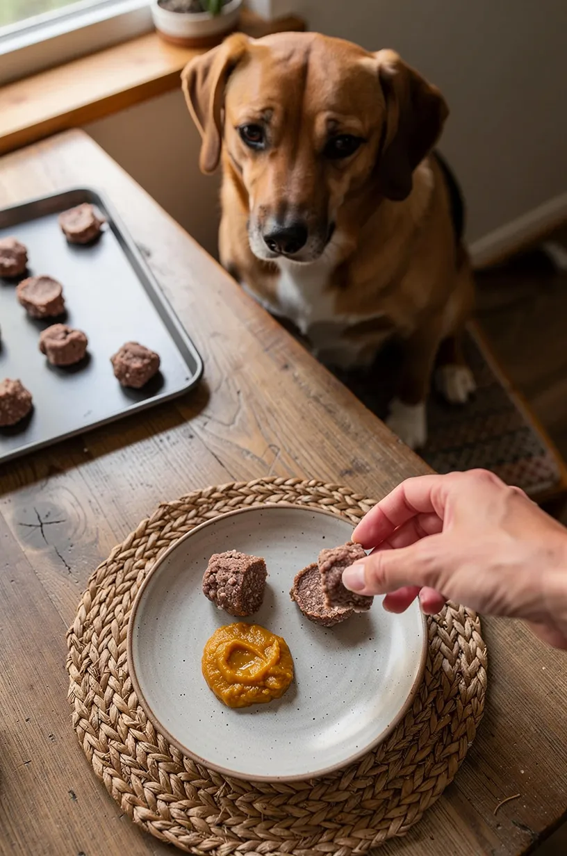 Same dog food photoshoot, same home kitchen, same natural window light, same smartphone camera style