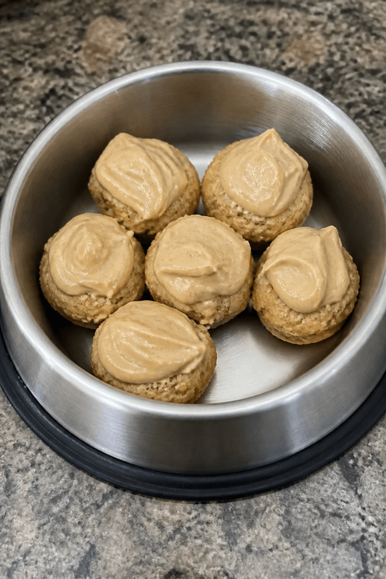 Mini Banana Pupcakes with Peanut Butter Frosting