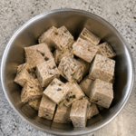 Frozen goat milk and tuna cubes
