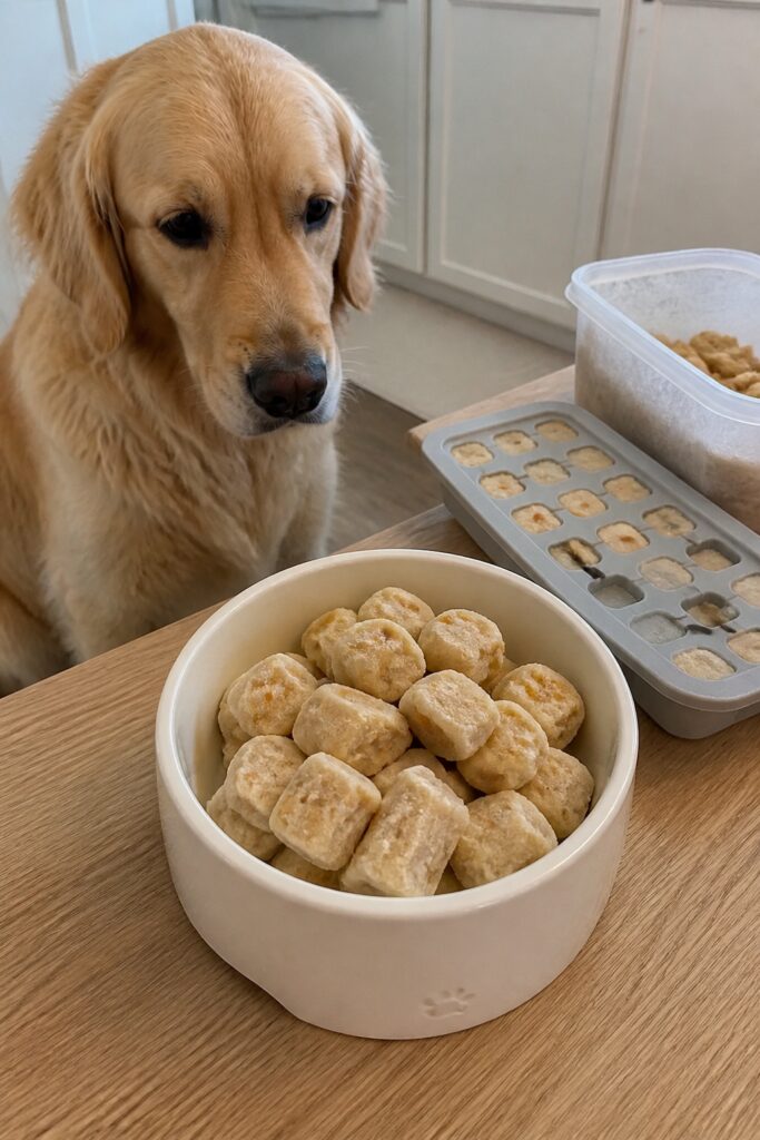 Same pet recipe photoshoot, same home kitchen, same natural window light, same smartphone camera sty