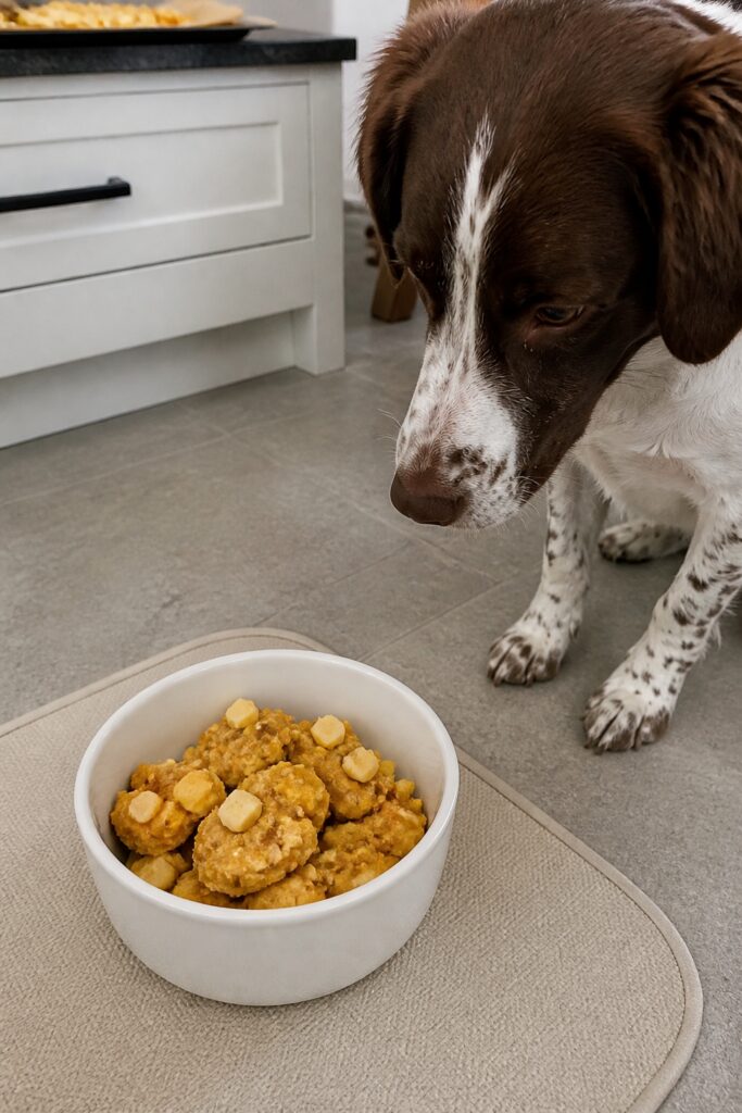 Same pet recipe photoshoot, same home kitchen, same natural window light, same smartphone camera sty