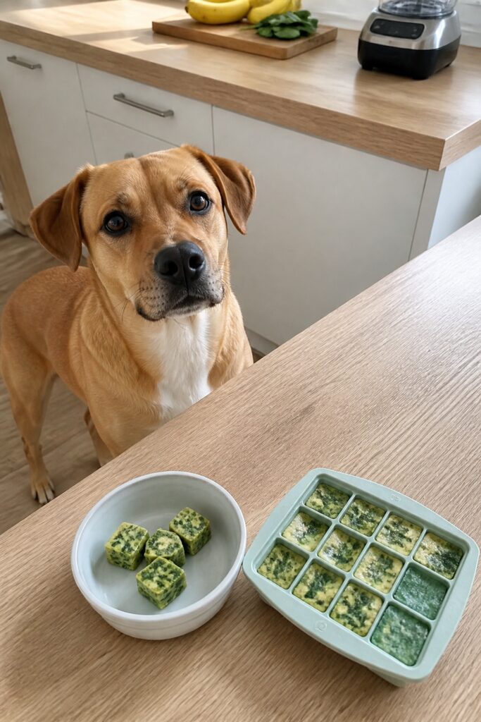 Same pet recipe photoshoot, same home kitchen, same natural window light, same smartphone camera sty