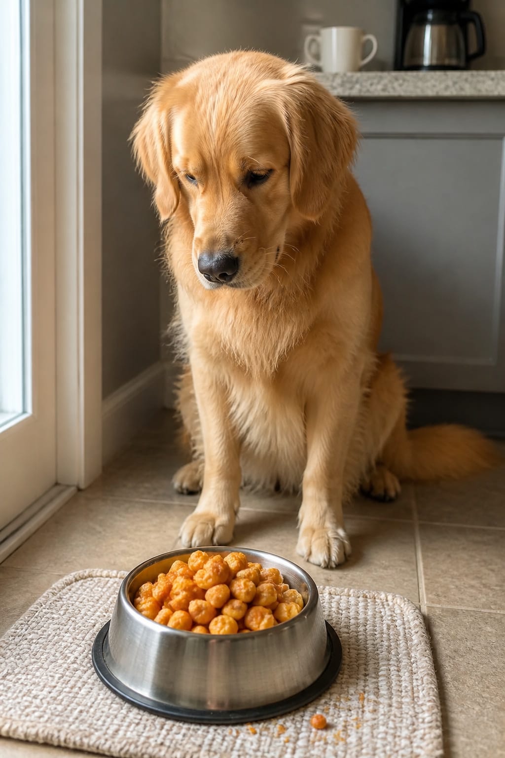 Same pet recipe photoshoot, same home kitchen, same natural window light, same smartphone camera sty