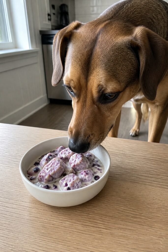 Same pet recipe photoshoot, same home kitchen, same natural window light, same smartphone camera sty
