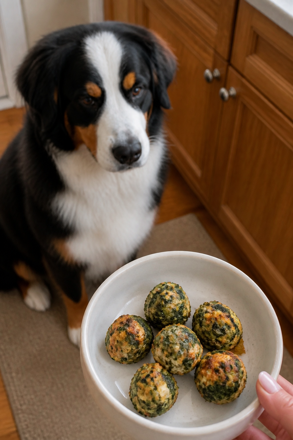 Same pet recipe photoshoot, same home kitchen, same natural window light, same smartphone camera sty