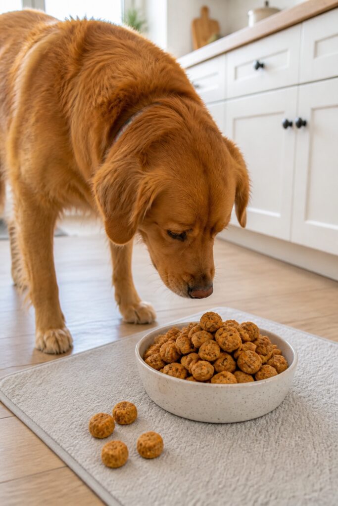 Same pet recipe photoshoot, same home kitchen, same natural window light, same smartphone camera sty