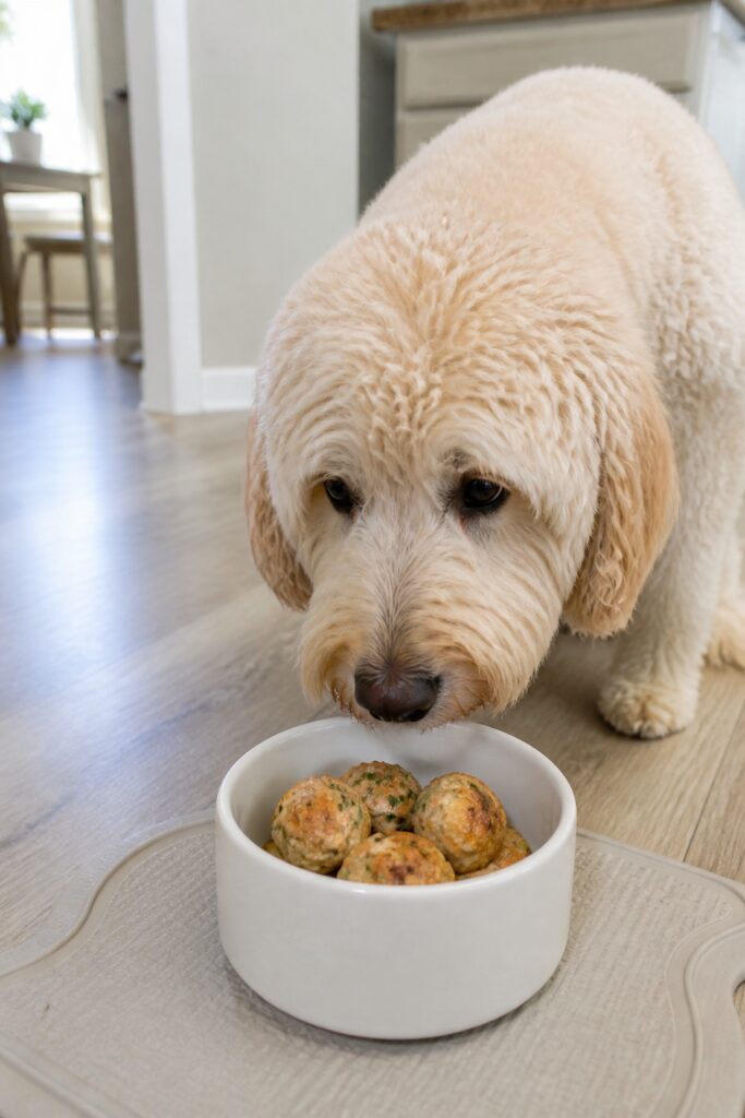 Same pet recipe photoshoot, same home kitchen, same natural window light, same smartphone camera sty
