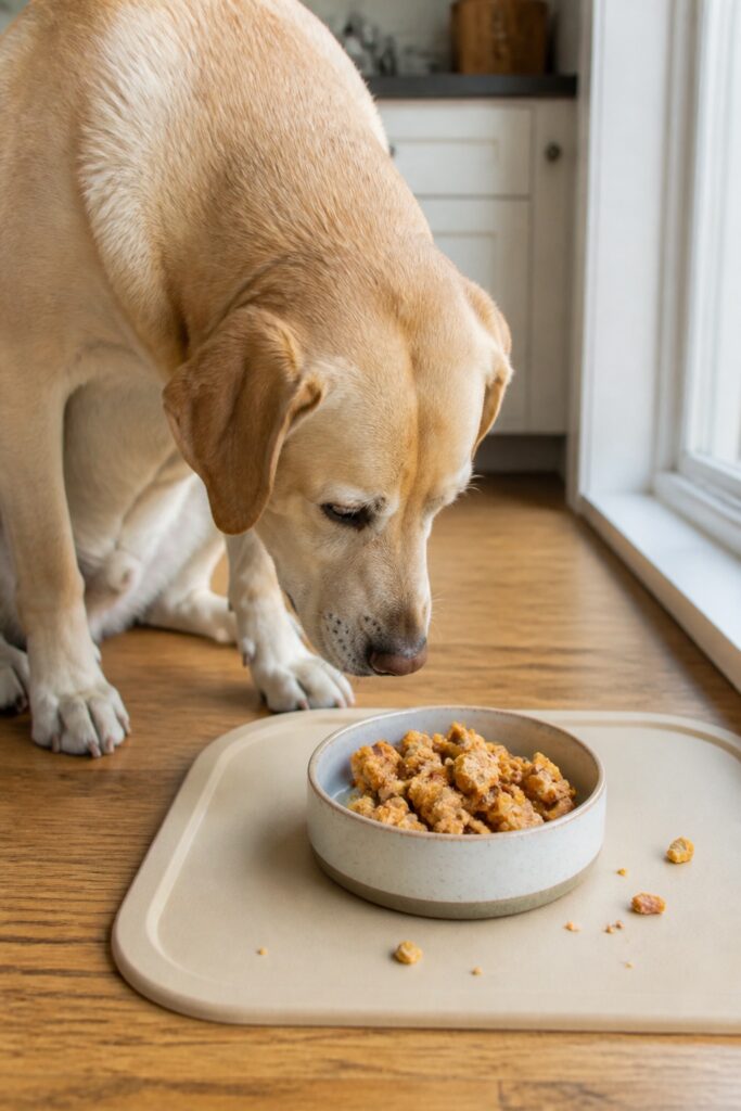 Same pet recipe photoshoot, same home kitchen, same natural window light, same smartphone camera sty