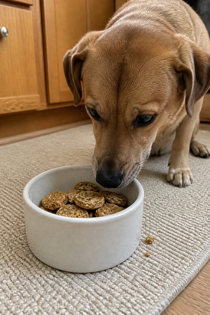 Same pet recipe photoshoot, same home kitchen, same natural window light, same smartphone camera sty