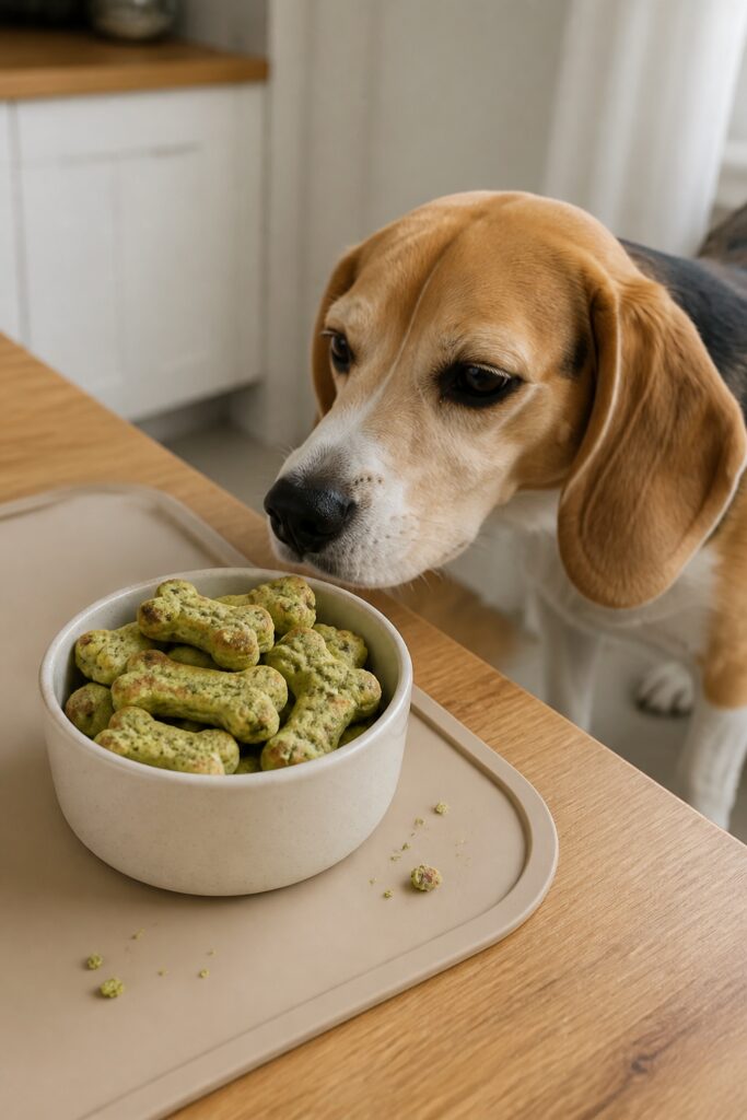 Same pet recipe photoshoot, same home kitchen, same natural window light, same smartphone camera sty