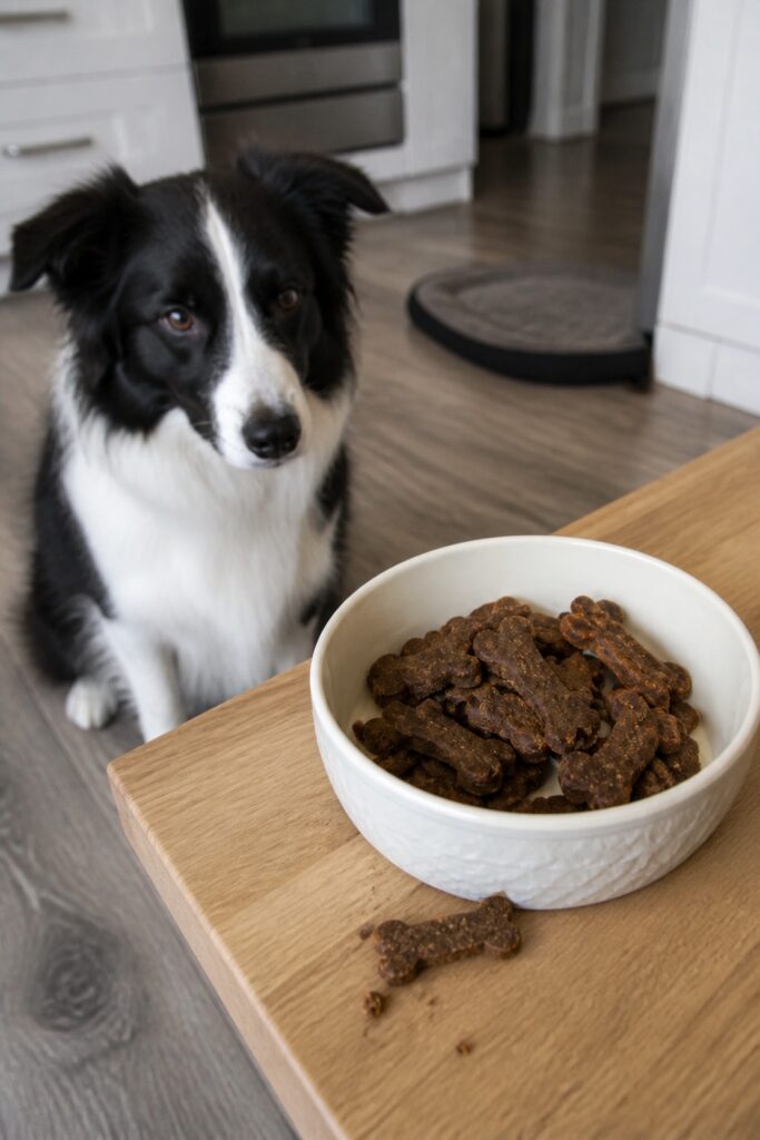 Same pet recipe photoshoot, same home kitchen, same natural window light, same smartphone camera sty