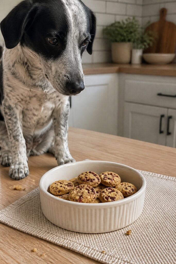 Same pet recipe photoshoot, same home kitchen, same natural window light, same smartphone camera sty