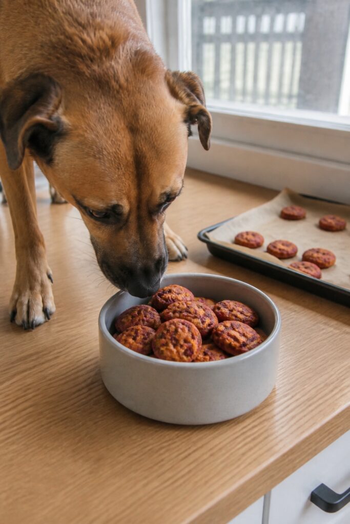 Same pet recipe photoshoot, same home kitchen, same natural window light, same smartphone camera sty