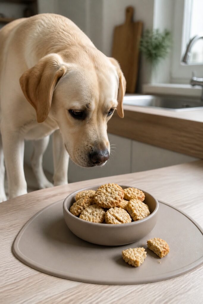 Same pet recipe photoshoot, same home kitchen, same natural window light, same smartphone camera sty