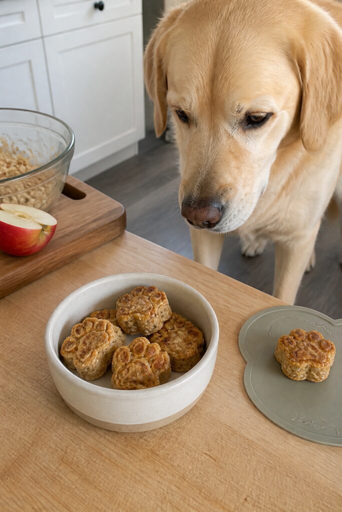 Same pet recipe photoshoot, same home kitchen, same natural window light, same smartphone camera sty