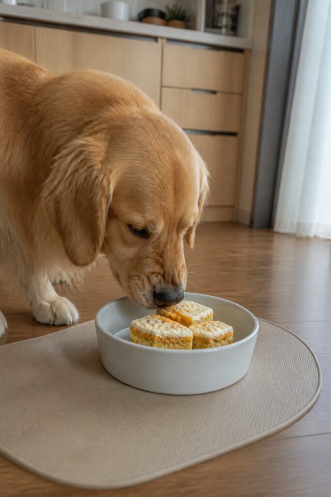 Same pet recipe photoshoot, same home kitchen, same natural window light, same smartphone camera sty