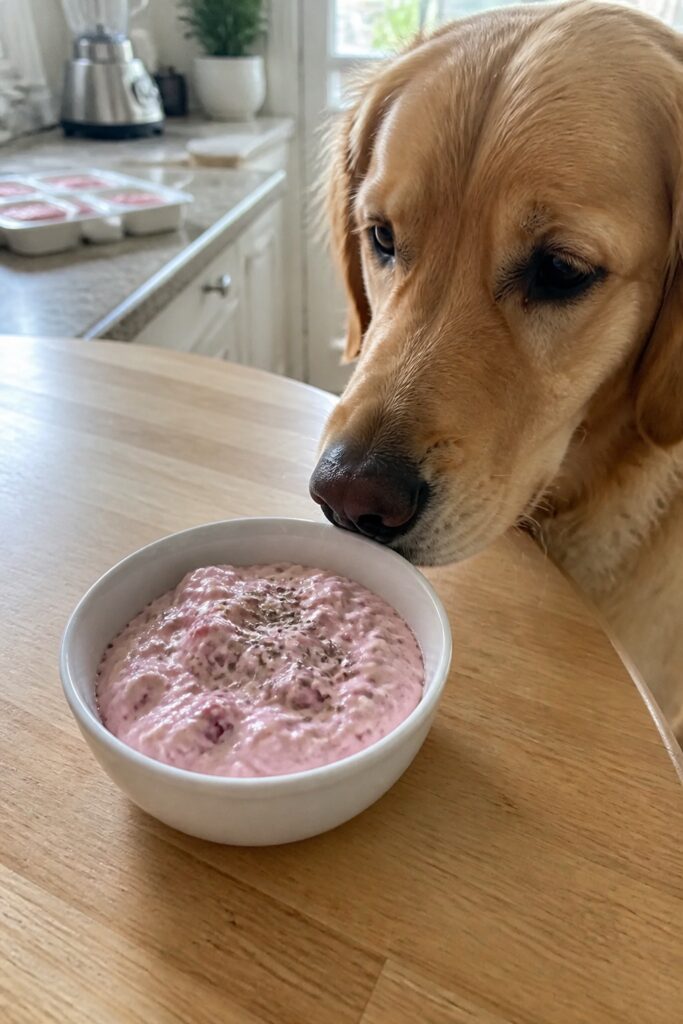 Same pet recipe photoshoot, same home kitchen, same natural window light, same smartphone camera sty
