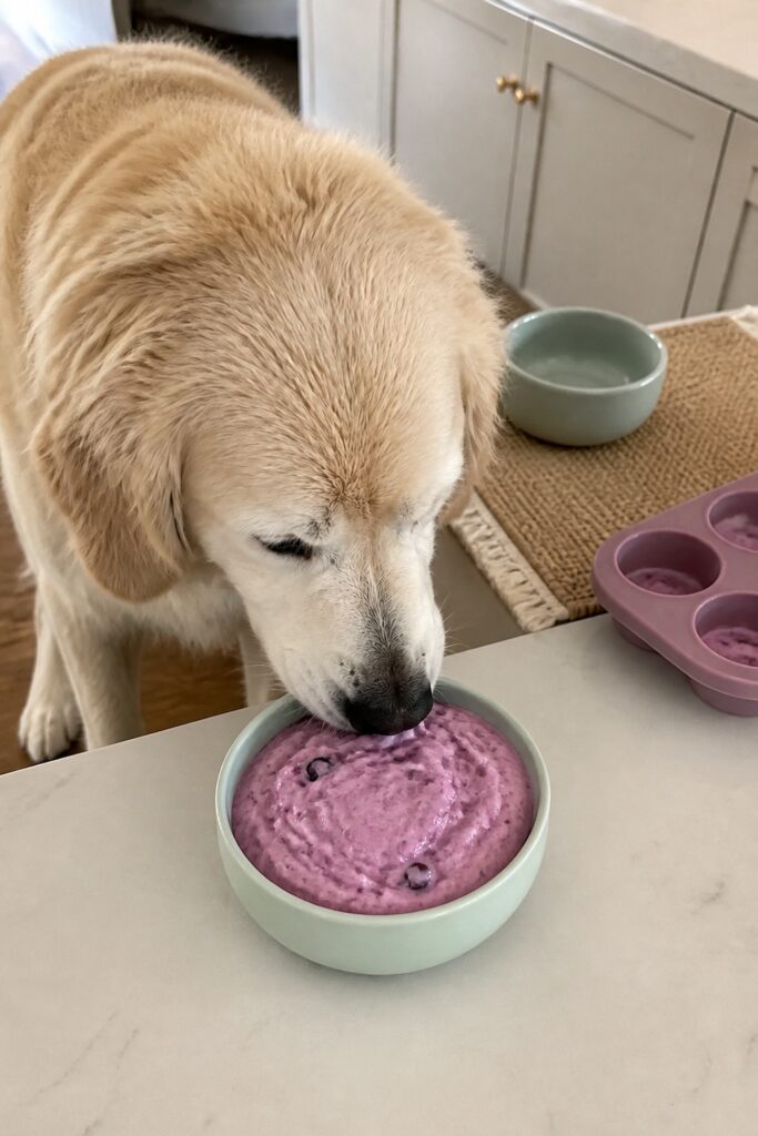 Same pet recipe photoshoot, same home kitchen, same natural window light, same smartphone camera sty