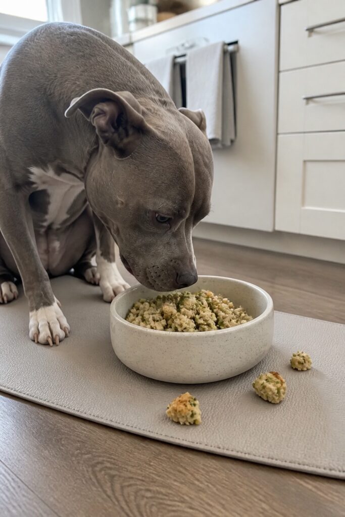 Same pet recipe photoshoot, same home kitchen, same natural window light, same smartphone camera sty