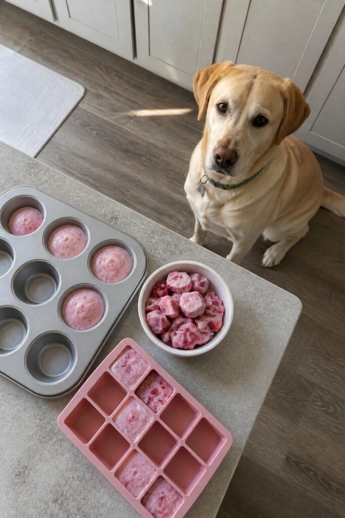 Same pet recipe photoshoot, same home kitchen, same natural window light, same smartphone camera sty