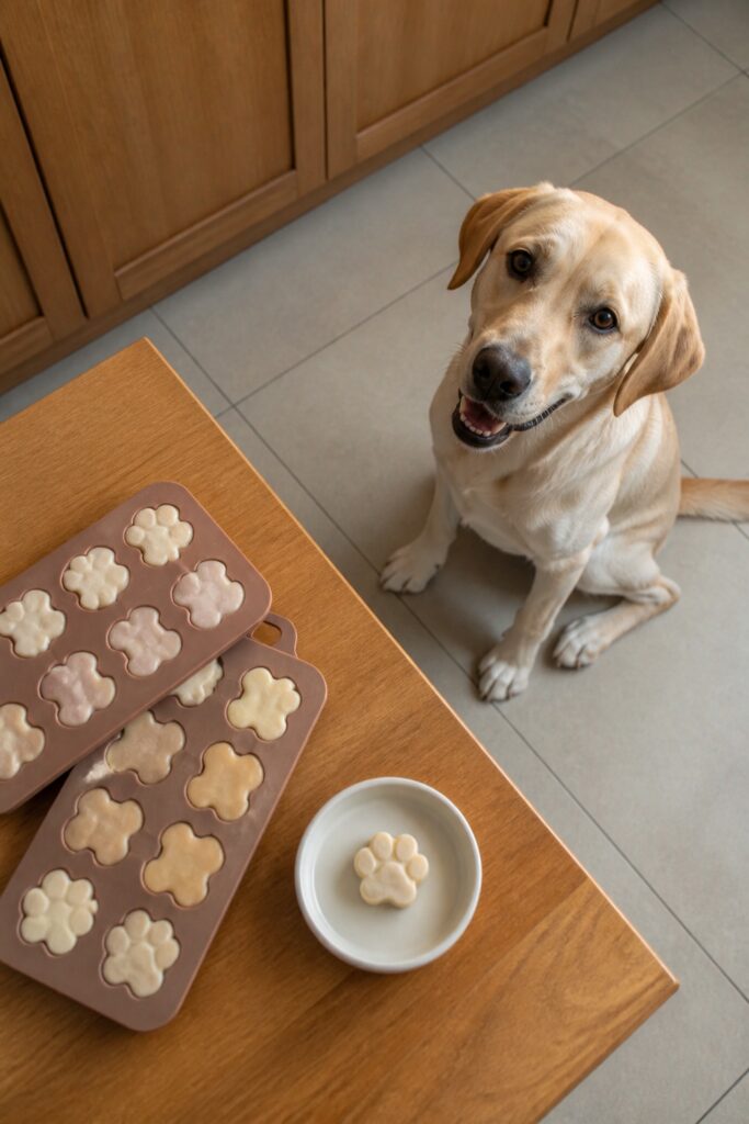 Same pet recipe photoshoot, same home kitchen, same natural window light, same smartphone camera sty