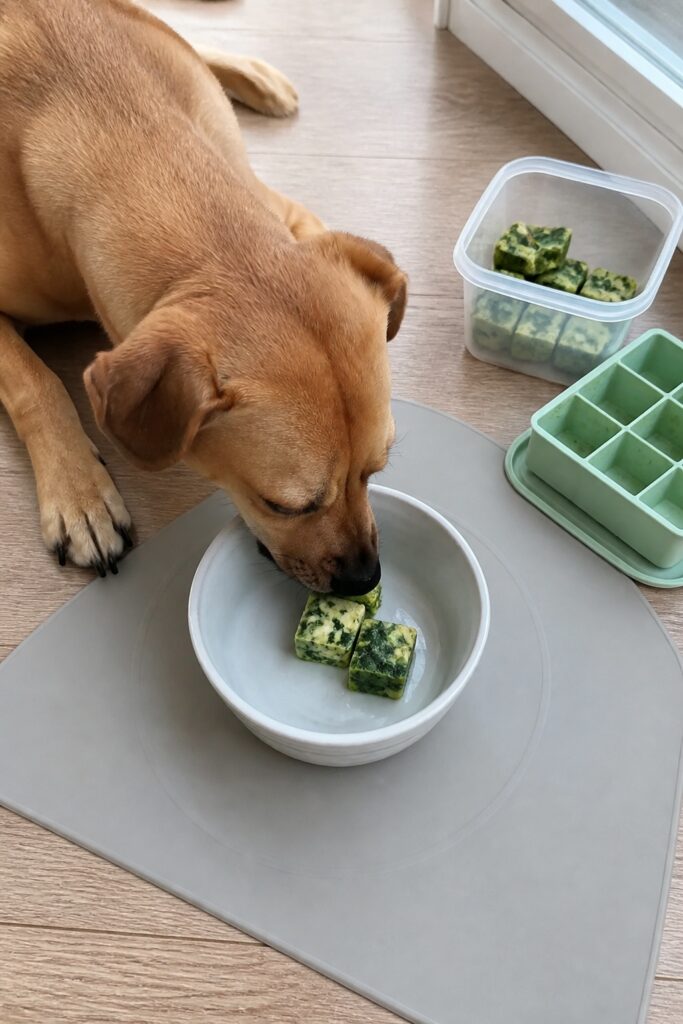 Same pet recipe photoshoot, same home kitchen, same natural window light, same smartphone camera sty