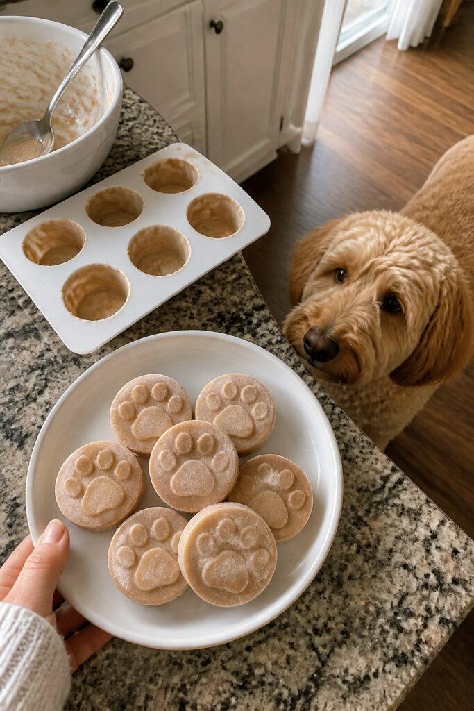 Same pet recipe photoshoot, same home kitchen, same natural window light, same smartphone camera sty
