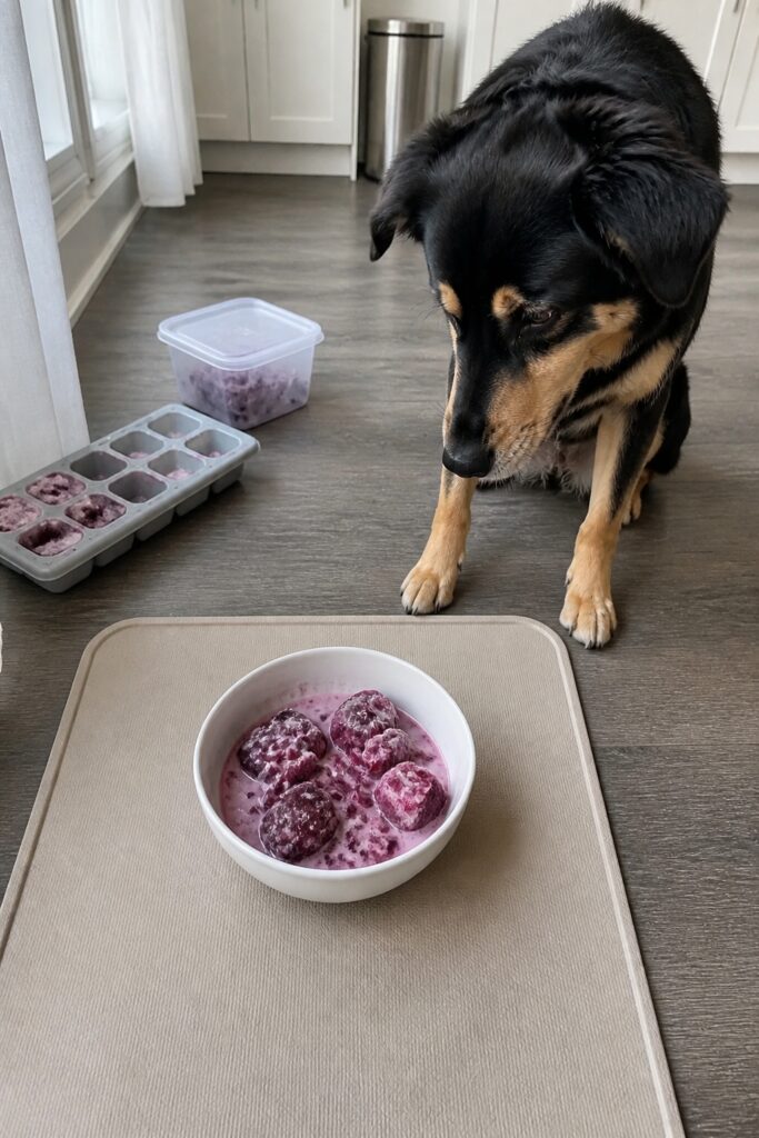 Same pet recipe photoshoot, same home kitchen, same natural window light, same smartphone camera sty