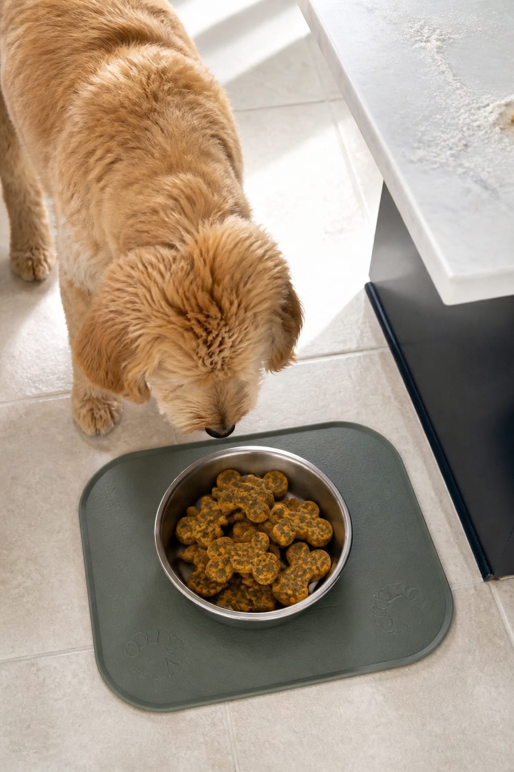 Same pet recipe photoshoot, same home kitchen, same natural window light, same smartphone camera sty