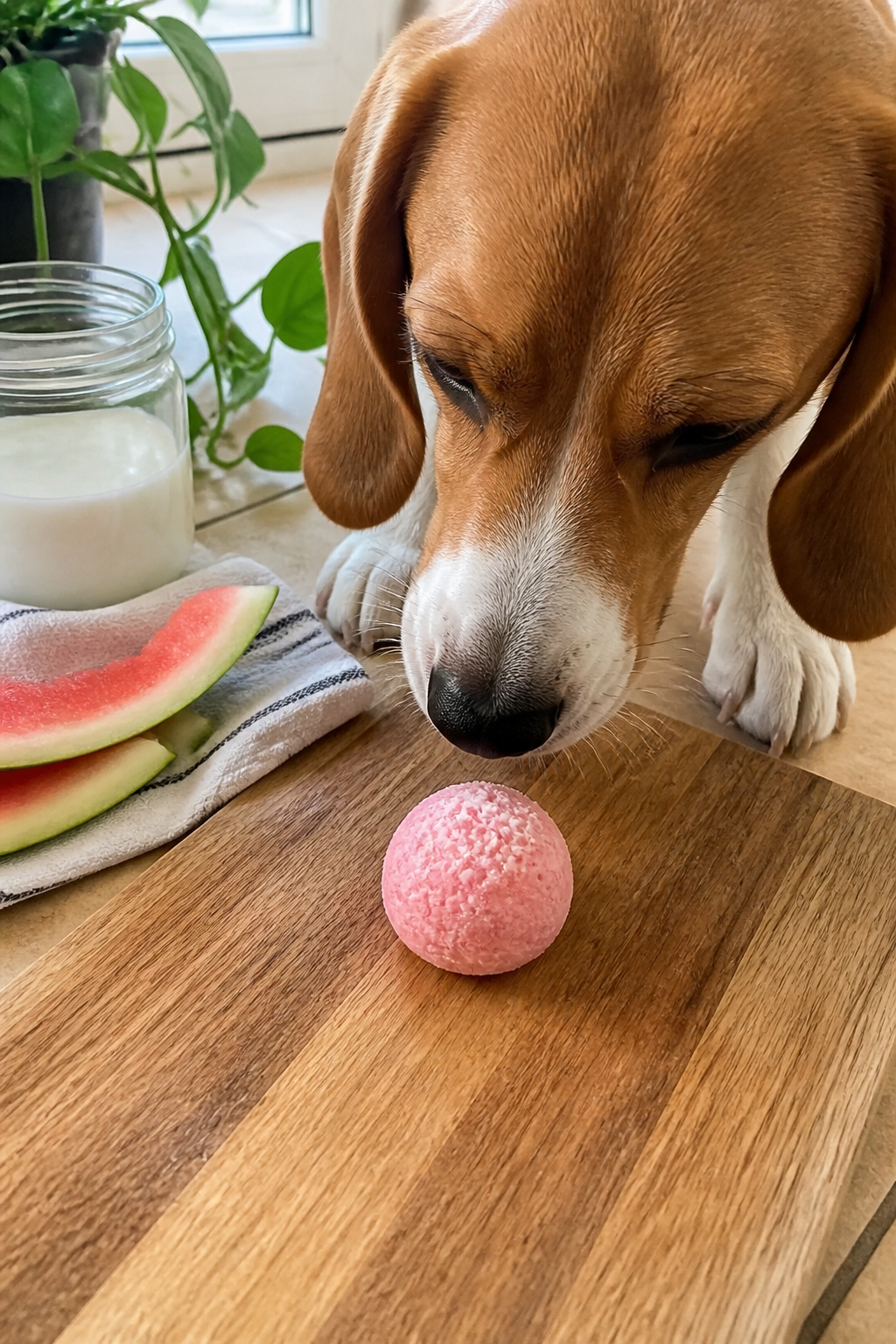 Same pet recipe photoshoot, same home kitchen, same natural window light, same smartphone camera sty