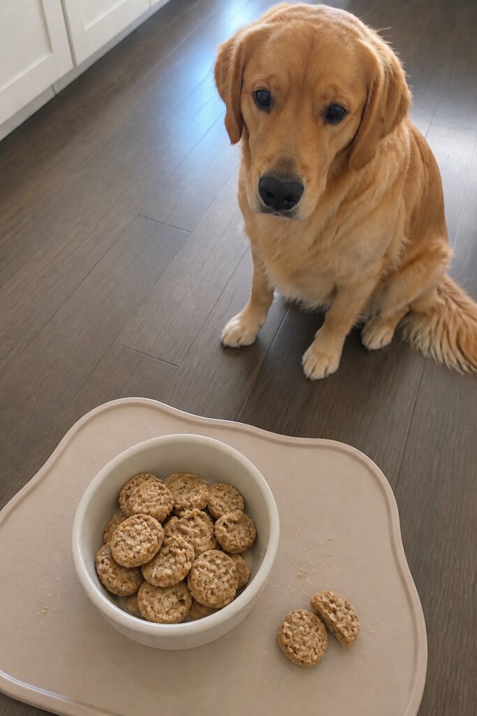 Same pet recipe photoshoot, same home kitchen, same natural window light, same smartphone camera sty