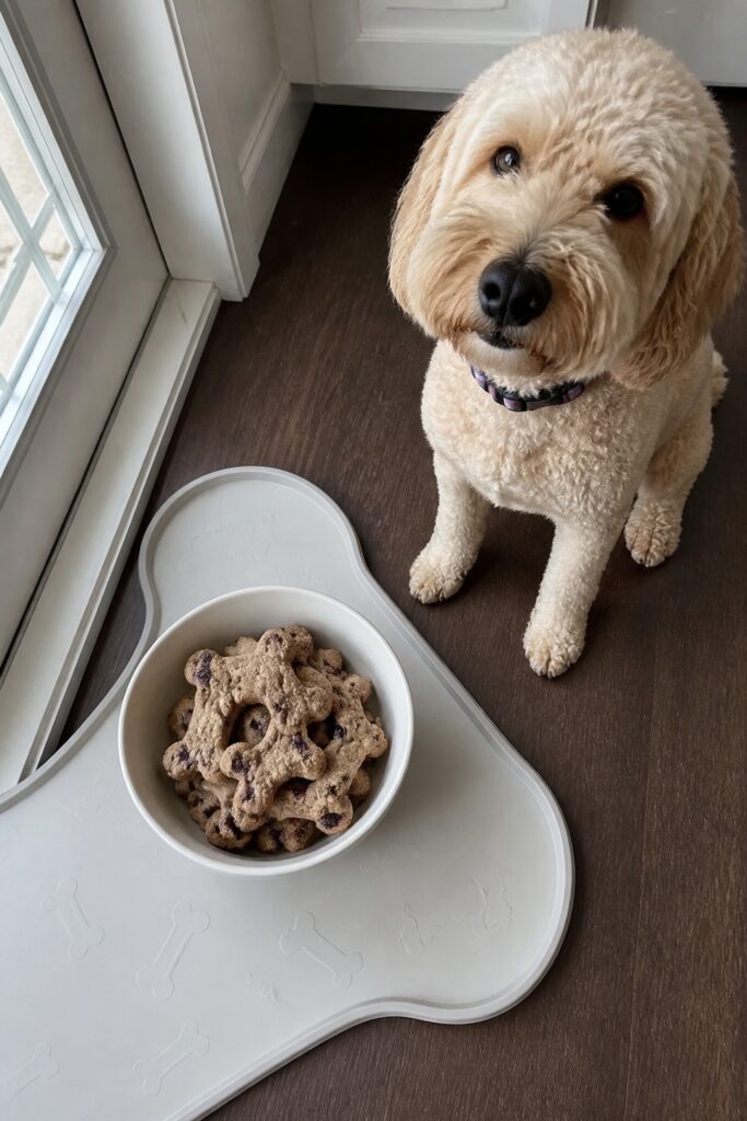 Same pet recipe photoshoot, same home kitchen, same natural window light, same smartphone camera sty