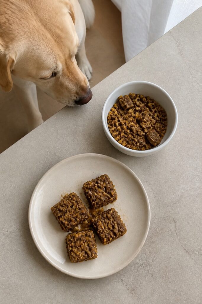 Same pet recipe photoshoot, same home kitchen, same natural window light, same smartphone camera sty