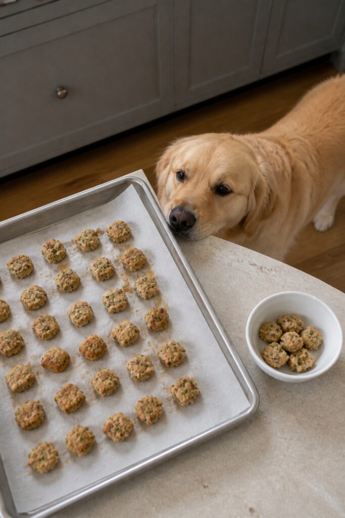 Same pet recipe photoshoot, same home kitchen, same natural window light, same smartphone camera sty