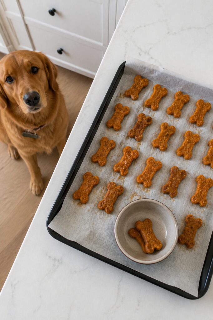 Same pet recipe photoshoot, same home kitchen, same natural window light, same smartphone camera sty