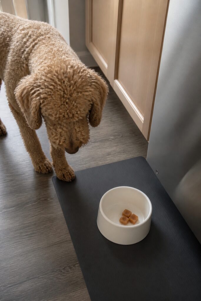 Same pet recipe photoshoot, same home kitchen, same natural window light, same smartphone camera sty