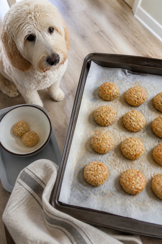Same pet recipe photoshoot, same home kitchen, same natural window light, same smartphone camera sty