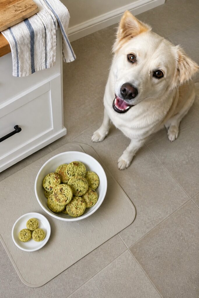 Same pet recipe photoshoot, same home kitchen, same natural window light, same smartphone camera sty