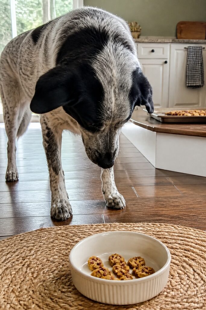 Same pet recipe photoshoot, same home kitchen, same natural window light, same smartphone camera sty