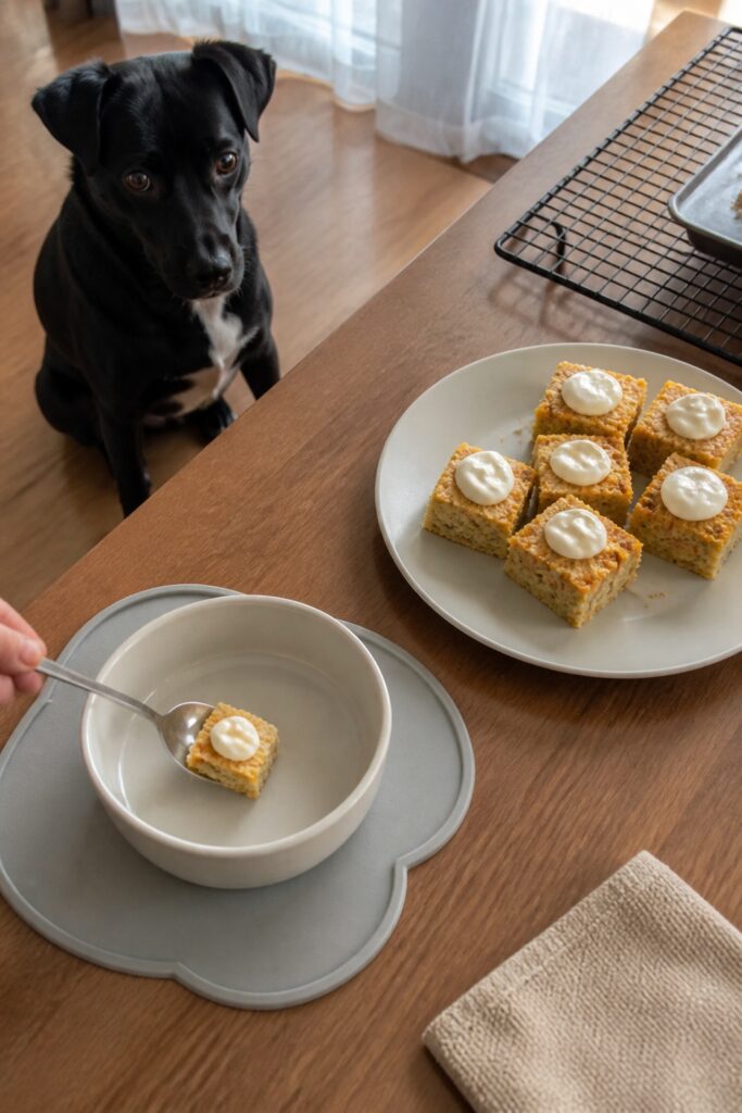 Same pet recipe photoshoot, same home kitchen, same natural window light, same smartphone camera sty