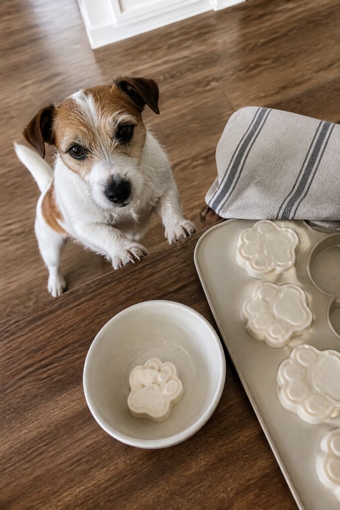 Same pet recipe photoshoot, same home kitchen, same natural window light, same smartphone camera sty