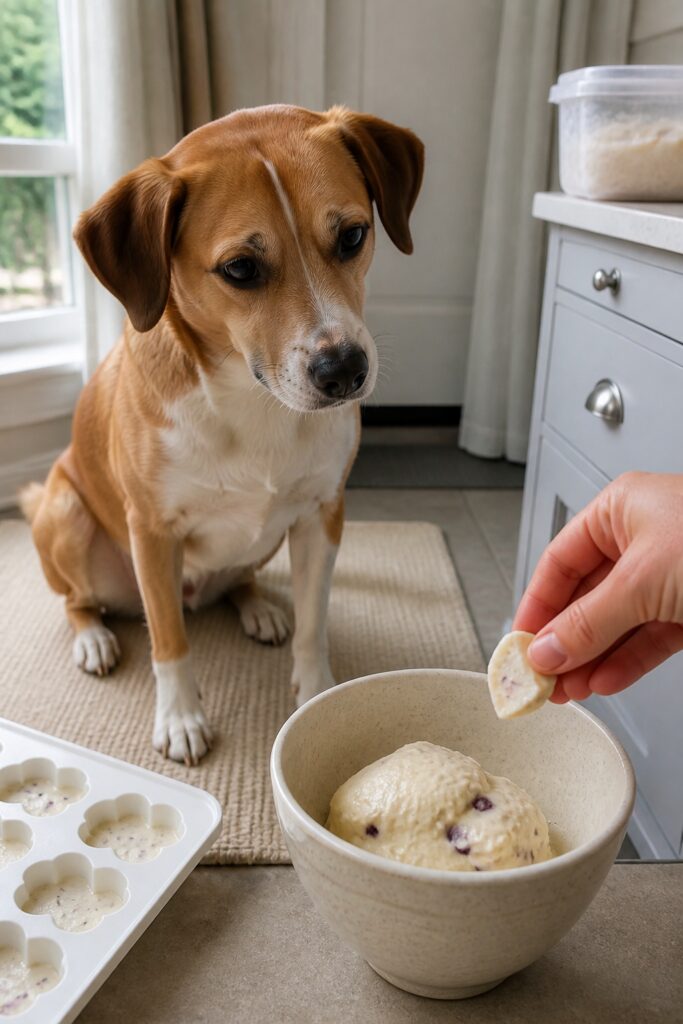 Same pet recipe photoshoot, same home kitchen, same natural window light, same smartphone camera sty