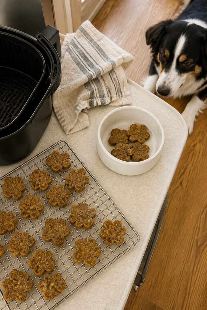 Same pet recipe photoshoot, same home kitchen, same natural window light, same smartphone camera sty
