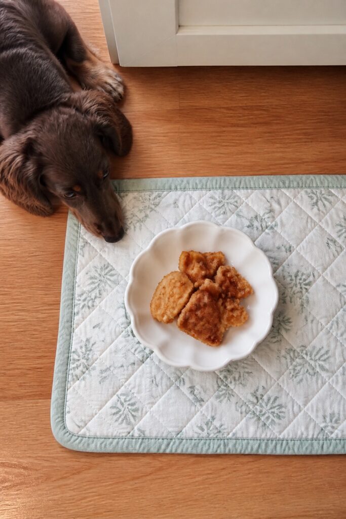 Same pet recipe photoshoot, same home kitchen, same natural window light, same smartphone camera sty